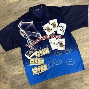 Texas Hold em Button Up Shirt Men‎ Size XL Vintage JET Strtwr AOP Polyester (33)